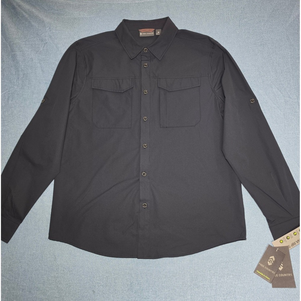 Free Country Mens Sedona Ripstop Long Sleeve Button Shirt, Storm Grey, Med. NEW